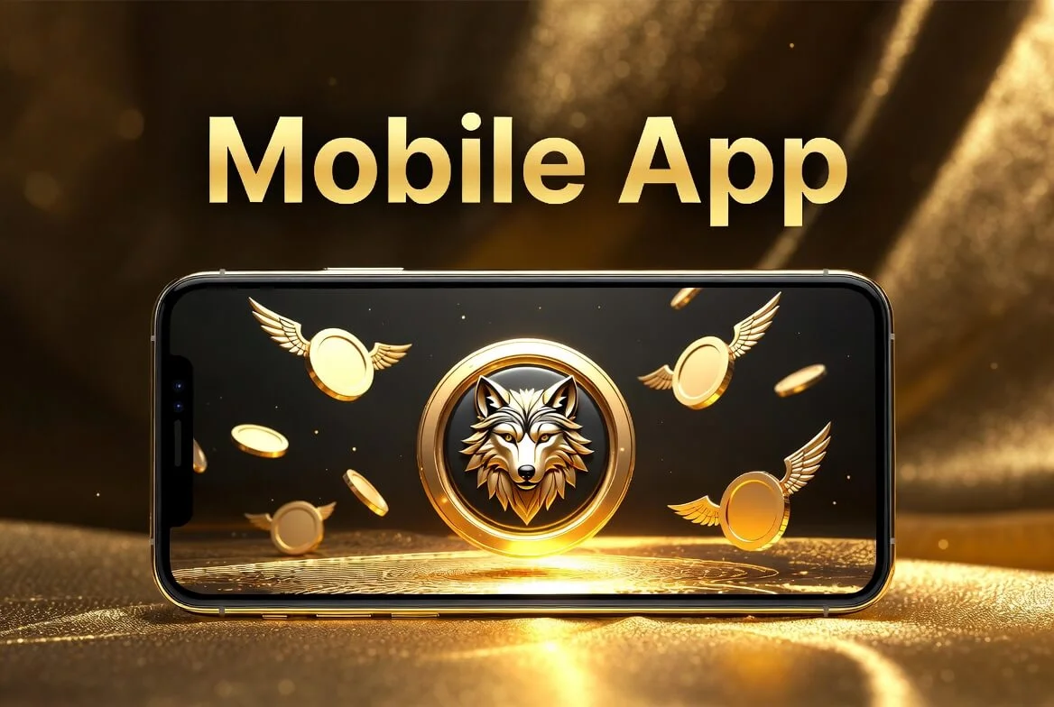 Wolf Winner app download on Android showing the pokies lobby on a phone